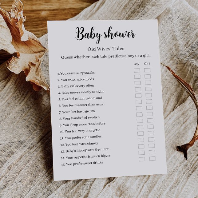 Invitación Juego de lluvia de bebé "Dichos de las abuelas" (Old Wives Tales Baby Shower Game, Invitation)