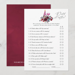Invitación Juego de lluvia de novia para cata de vino borgoña