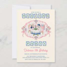 Invitación Juego de Mahjong de Perros Fiesta de Cumpleaños Fe