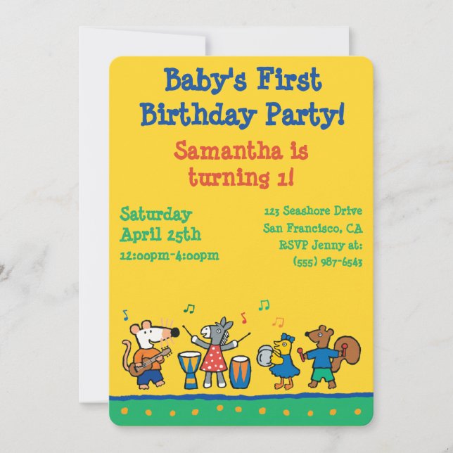 Invitación Juego de Maisy y de los amigos en la banda (Anverso)