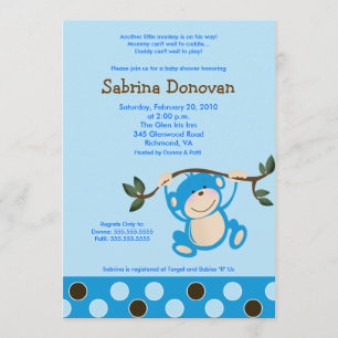 Invitación Juego de monos en la ducha de bebé Blue Boy 5 x 7