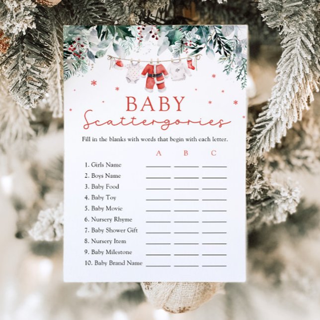 Invitación Juego de Navidades rojos Santa Baby Shower Scatter (Watercolor Cute Red Christmas Santa Baby Shower Scattergories Game)