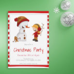 Invitación Juego de nieve con Snowman y Fiesta de Navidades C<br><div class="desc">Invitación de Navidades amables con el ilustracion de un chica y su perro construyendo un muñeco de nieve. Genial para la próxima temporada. Ilustrado y diseñado por Patricia Álvarez.</div>