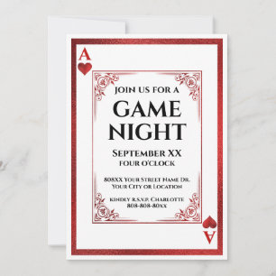 Invitación Juego de Noche del As de Corazones Carta de Juego