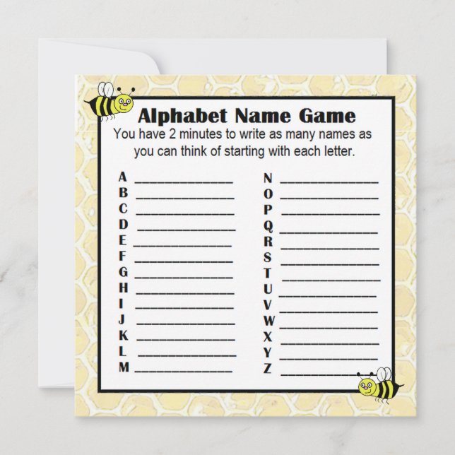Invitación Juego de nombres de alfabeto de Baby Shower BINGO  (Anverso)
