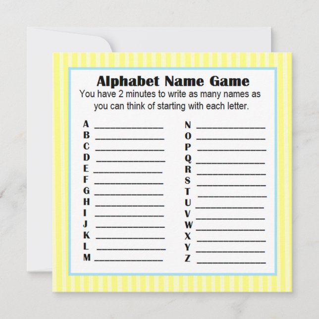 Invitación Juego de nombres de alfabetos de Baby Shower BINGO (Anverso)