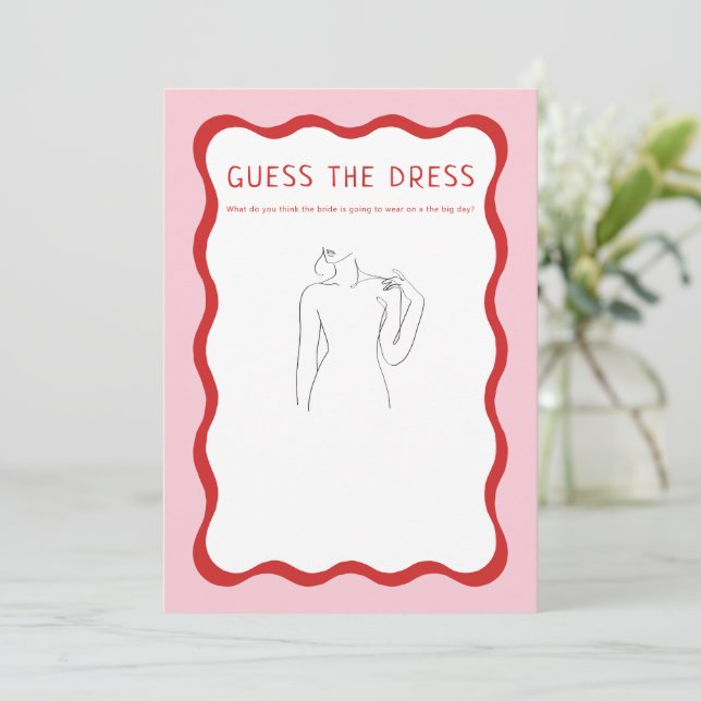 Invitación Juego de novia adivina el vestido rosa rojo imprim (Anverso de pie)