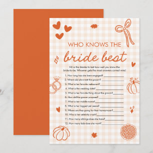 Invitación Juego de novia naranja de otoño Quién conoce mejor