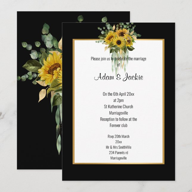 INVITACIÓN JUEGO DE ORO DE EUCALÍPTUS ELEGANTE DE LA BODA BLK (Anverso / Reverso)