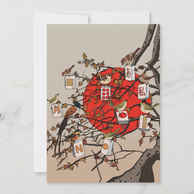 Invitación Juego de pájaros Mahjong (Anverso)