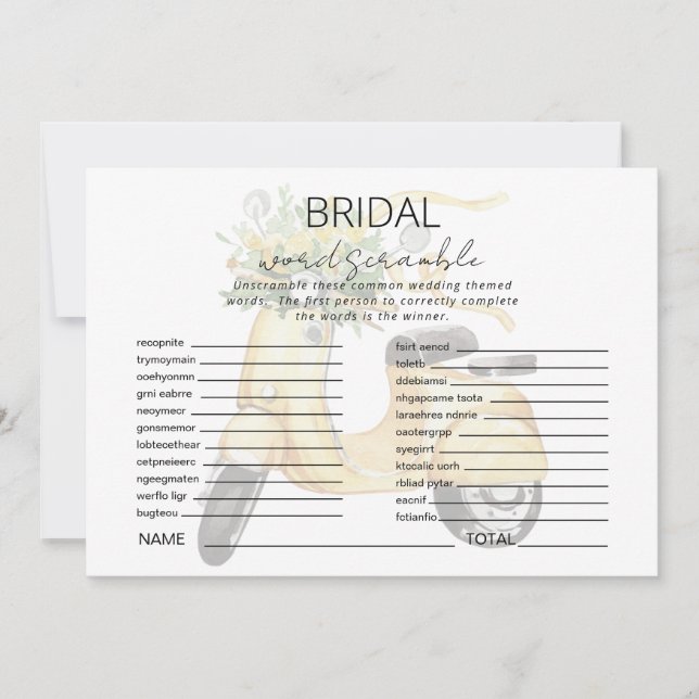 Invitación Juego de palabras de desbandada para la ducha esco (Anverso)