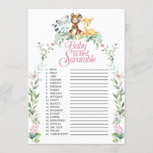 Invitación Juego de palabras de Woodland Baby Shower