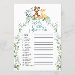 Invitación Juego de palabras de Woodland Baby Shower
