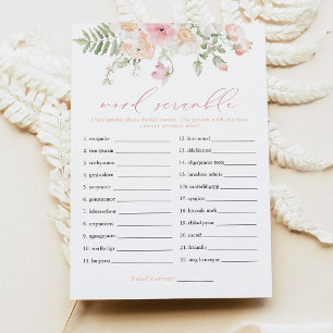 Invitación Juego de palabras desordenadas de boda floral rosa