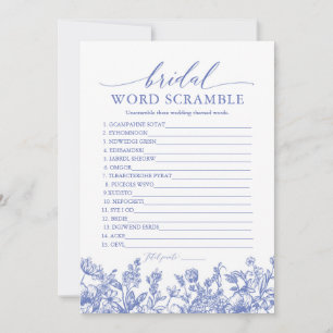 Invitación Juego de Palabras Mezcladas de Boda Floral Azul Vi