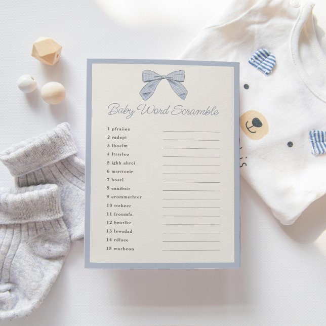 Invitación Juego de palabras para Baby Shower Word Bow Blue B (Subido por el creador)