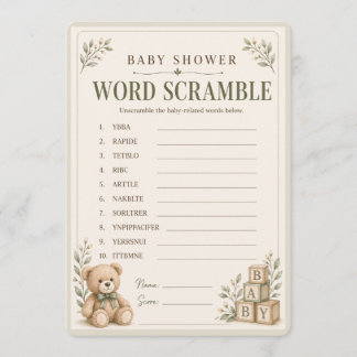 Invitación Juego de palabras revueltas para baby shower neutr