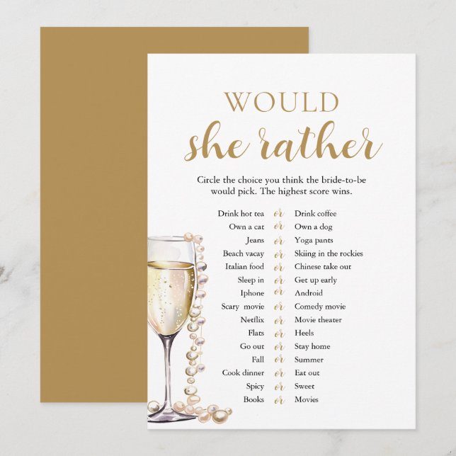 Invitación Juego de "Perlas de Oro y Prosecco ¿Qué Preferiría (Anverso / Reverso)