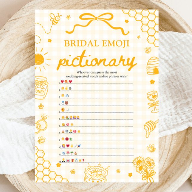 Invitación Juego de Pictionary con emojis para despedida de s (Honey Bee Bridal Shower Emoji Pictionary Game)