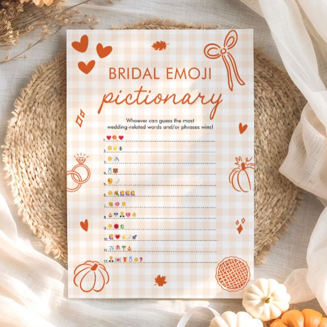 Invitación Juego de Pictionary con emojis para Despedida de S (Orange Fall Bridal Shower Emoji Pictionary Game)
