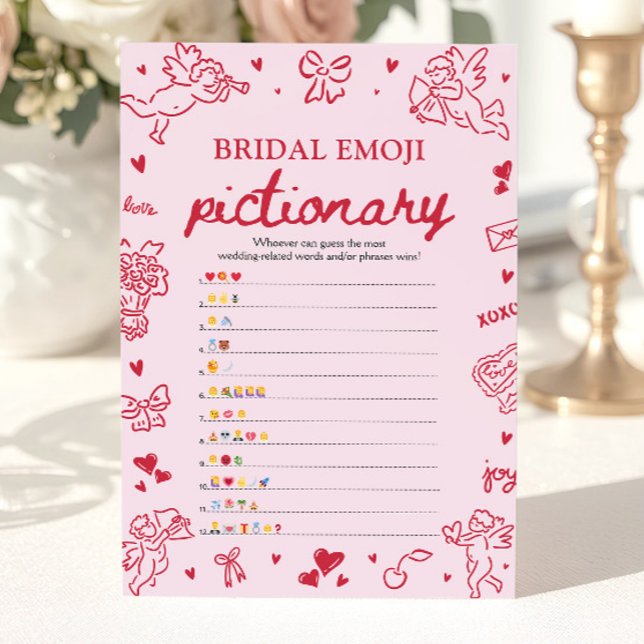 Invitación Juego de Pictionary de Emoji de Despedida de Solte (Hand Drawn Bridal Shower Emoji Pictionary Game)