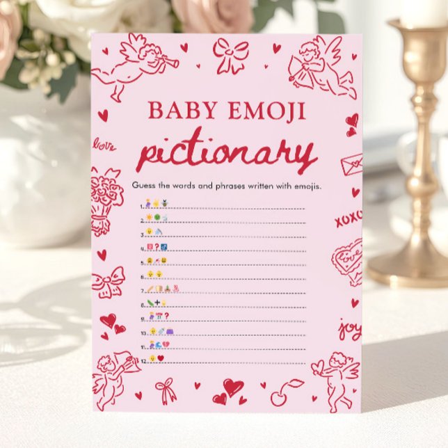 Invitación Juego de Pictionary de Emoji de Valentín Dibujado  (Hand Drawn Valentine Baby Emoji Pictionary Game)