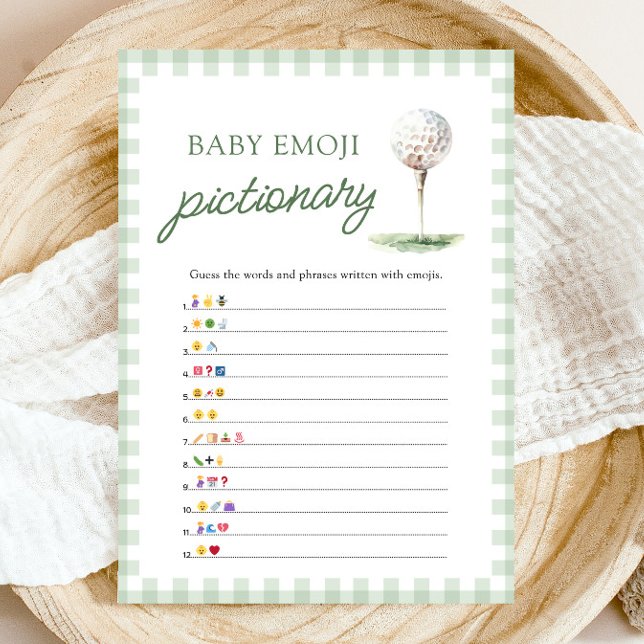 Invitación Juego de Pictionary de Emoji para Bebé de Golf a C (Sage Green Gingham Golf Baby Emoji Pictionary Game)