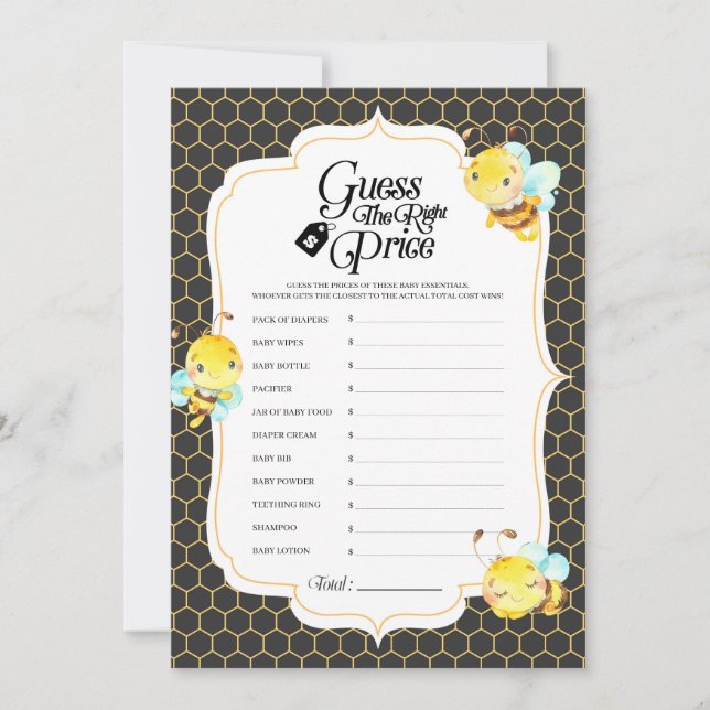 Invitación Juego de precios de Bee Baby Shower (Anverso)