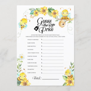 Invitación Juego de precios de Bee Baby Shower
