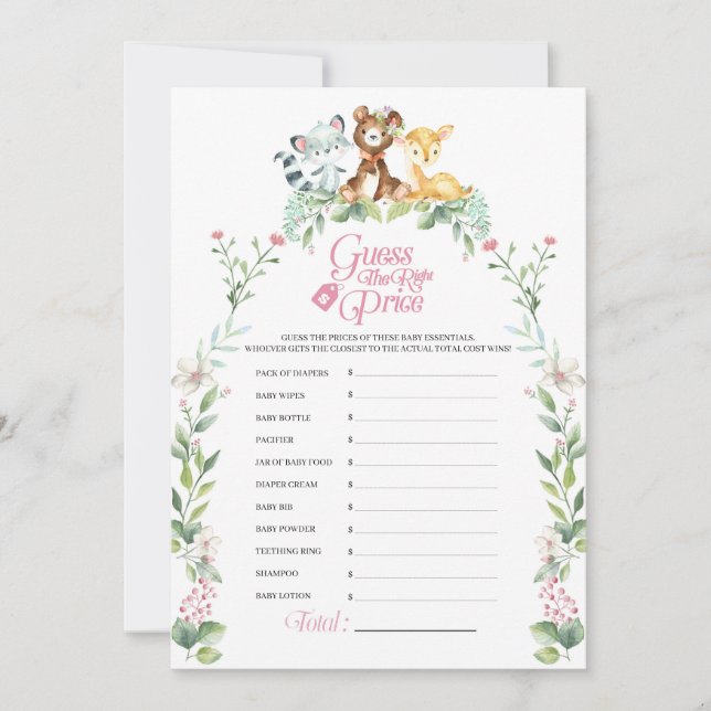 Invitación Juego de precios de Woodland Baby Shower (Anverso)