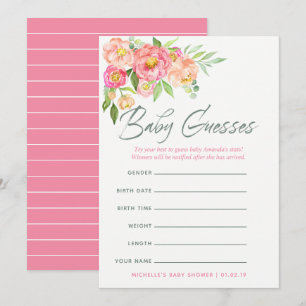 Invitación Juego de predicciones para baby shower con flores 