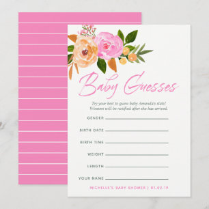 Invitación Juego de predicciones para bebé con flores silvest