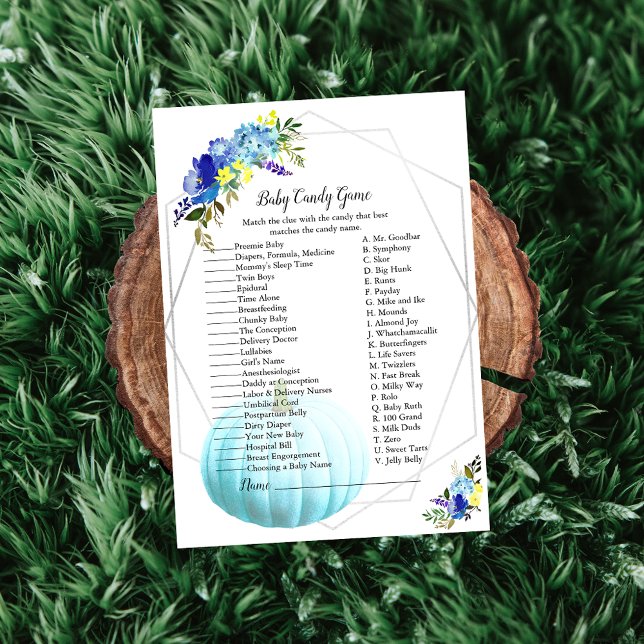 Invitación Juego de pumpkin Baby Shower Baby Candy | Azul (Subido por el creador)