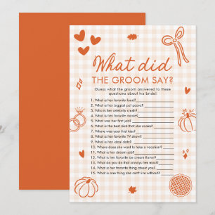 Invitación Juego de Qué Dijo el Novio de Cuadros Naranja de O