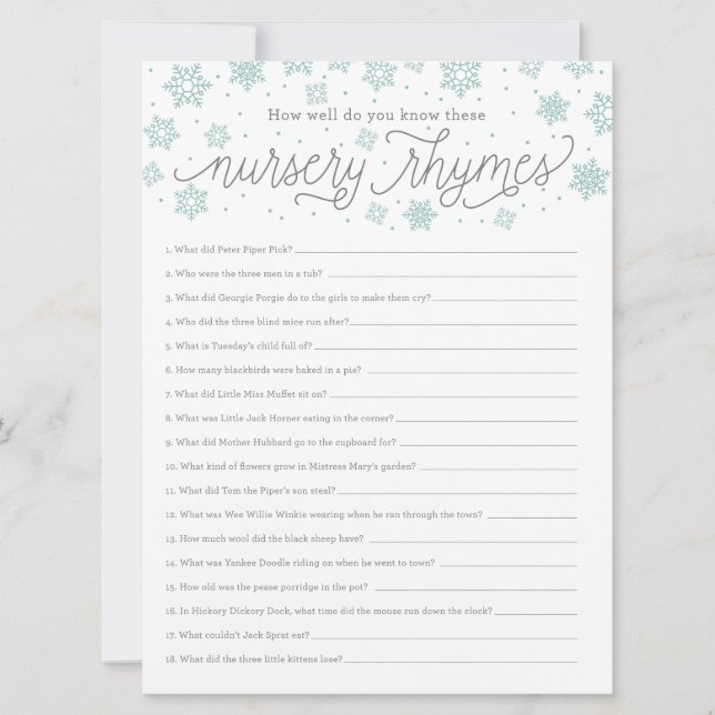 Invitación Juego de rimas de enfermería Snowflake Baby Shower (Anverso)