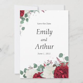 Invitación Juego de rosas rojas y blancas 15 Save the Date