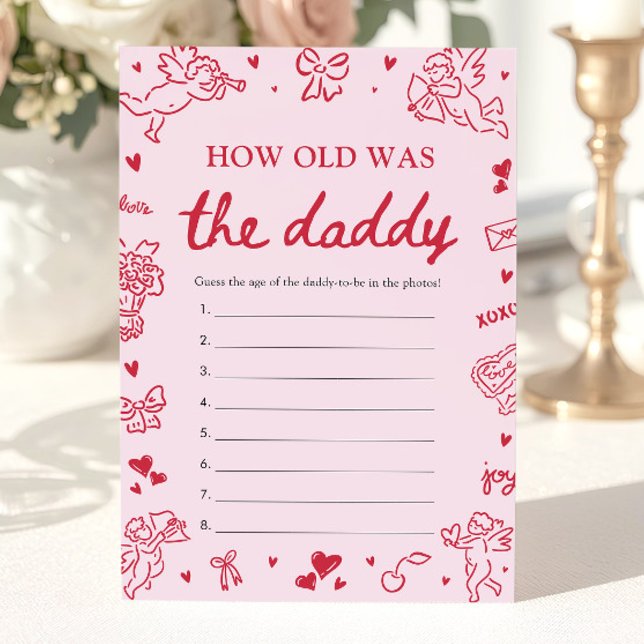 Invitación Juego de San Valentín Dibujado a Mano ¿Qué Edad Te (Valentine Hand Drawn How Old Was The Daddy Game)