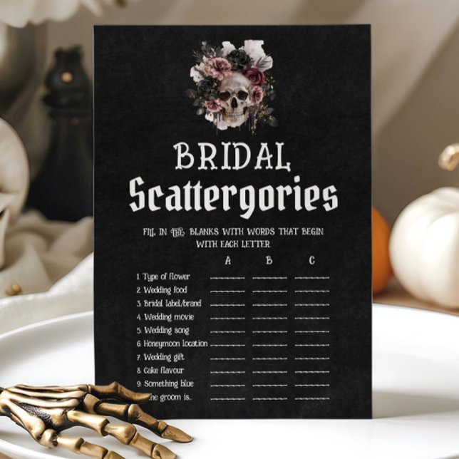 Invitación Juego de Scattergories Floral de Cráneo para Boda  (Halloween Floral Skull Bridal Scattergories Game)