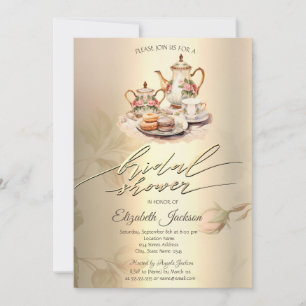 Invitación Juego de té antiguo, regalo de boda con diamantes
