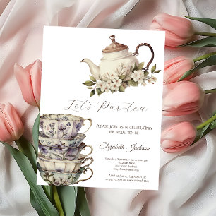 Invitación Juego de té de acuarela Taza Tetera Regadera flora