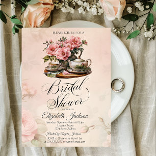 Invitación Juego de té de flores vintage para desayuno nupcia