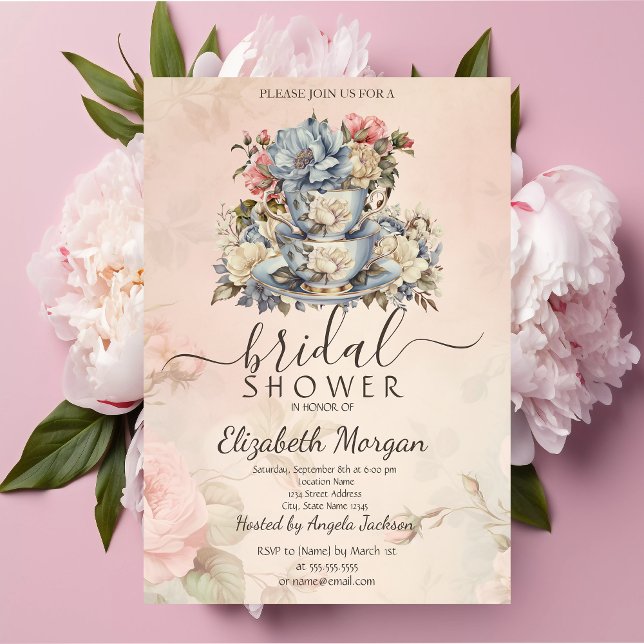Invitación Juego de té retro con flores para despedida de sol (Subido por el creador)