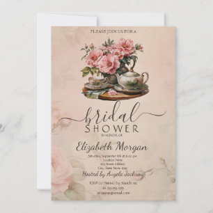 Invitación Juego de té vintage retro flores regalo de boda