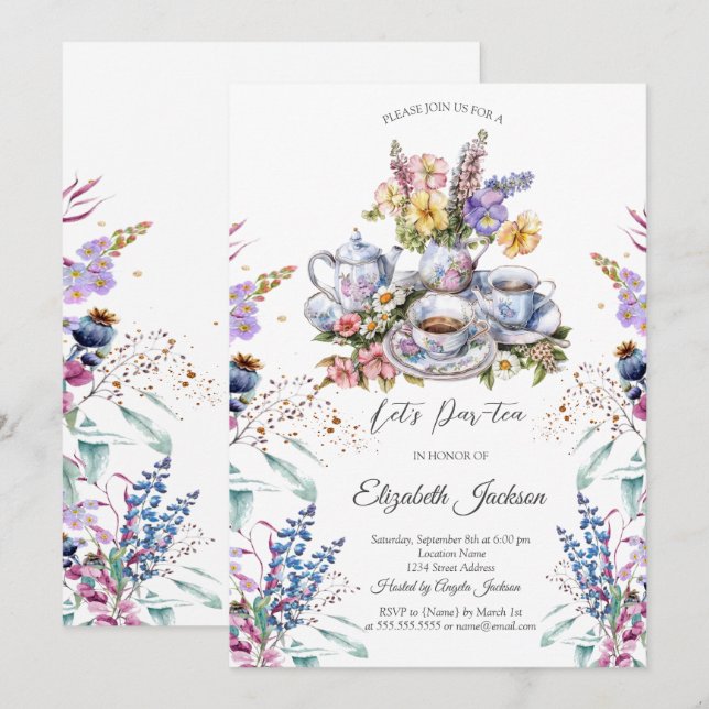 Invitación Juego de té Wildflower Meadow Bridal Shower  (Anverso / Reverso)