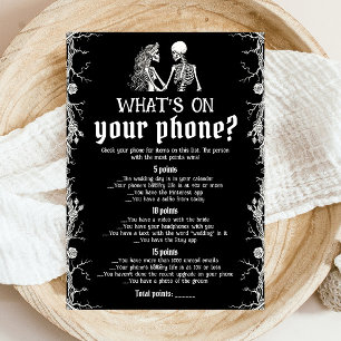 Invitación Juego de teléfono de esqueleto de Halloween negro