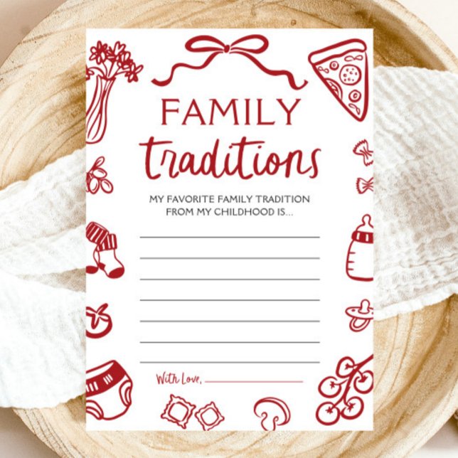 Invitación Juego de tradición familiar Baby Shower con mano r (Red Hand Drawn Baby Shower Family Tradition Game)