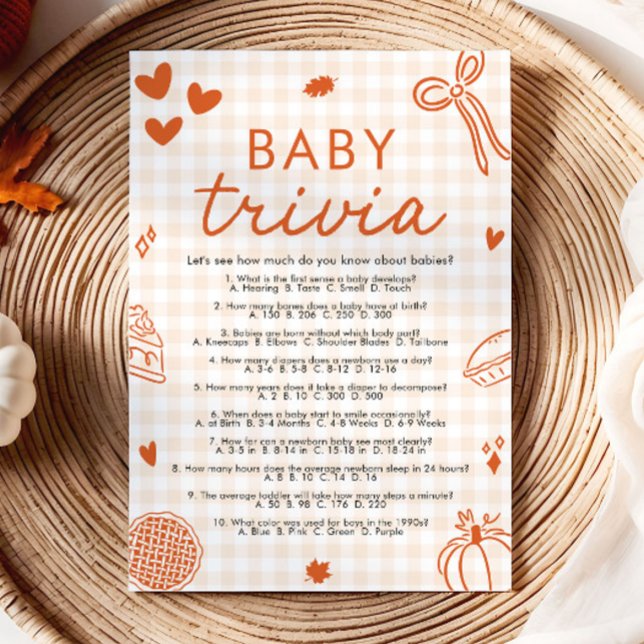 Invitación Juego de Trivia de Bebé de Shower de Otoño Dibujad (Fall Hand Drawn Baby Shower Baby Trivia Game)