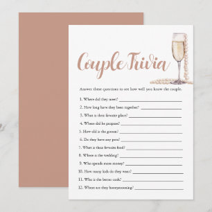 Invitación Juego de Trivia Nupcial Pareja Perlas Rosadas y Pr