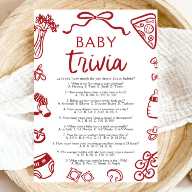 Invitación Juego de trivialidades para bebés Baby Shower con  (Italian Hand Drawn Baby Shower Baby Trivia Game)