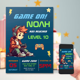 Invitación Juego de video azul Gamer Boy
